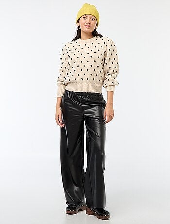 Pantalon droit faux cuir uni