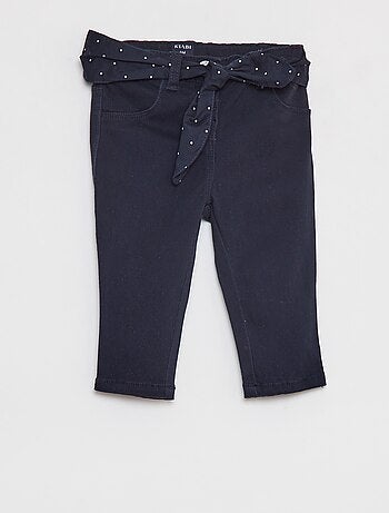 Pantalon en twill avec ceinture en voile de coton