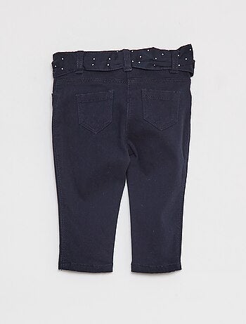 Pantalon en twill avec ceinture en voile de coton