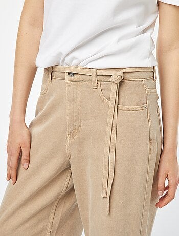 Pantalon large à taille haute en twill avec ceinture à nouer