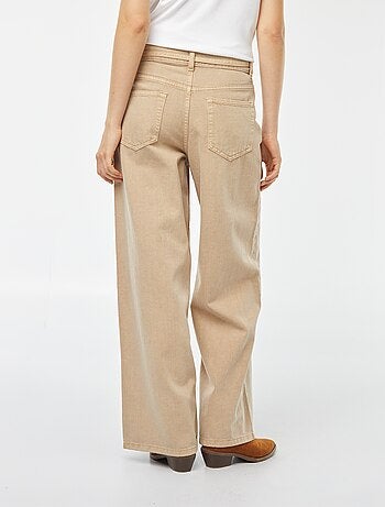 Pantalon large à taille haute en twill avec ceinture à nouer