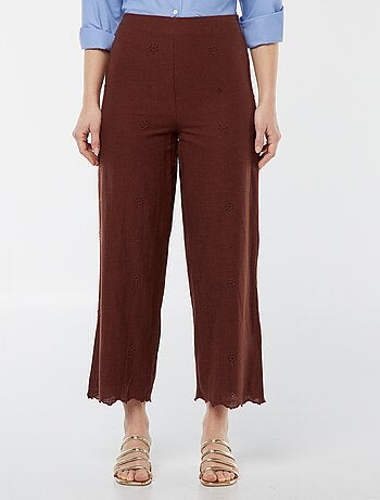 Pantalon large avec broderies anglaises