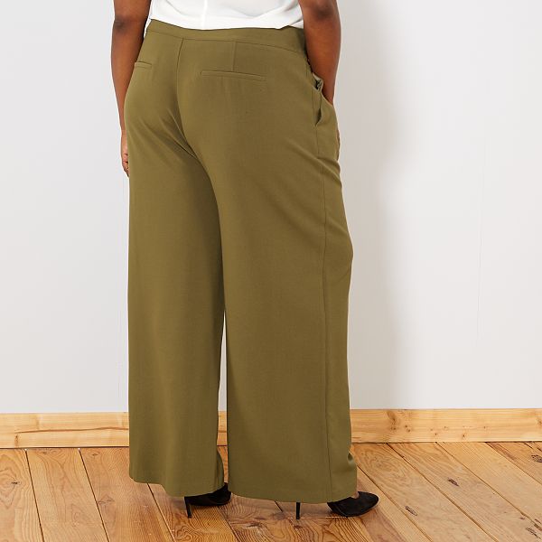 Pantalon large avec ceinture Grande taille femme - kaki ...