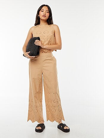 Pantalon large en broderie anglaise