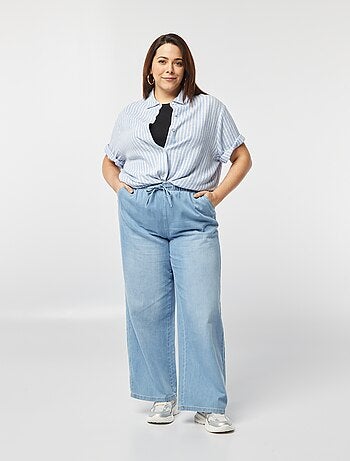 Pantalon large en denim avec taille smockée