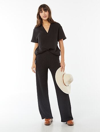 Pantalon large en maille gaufrée