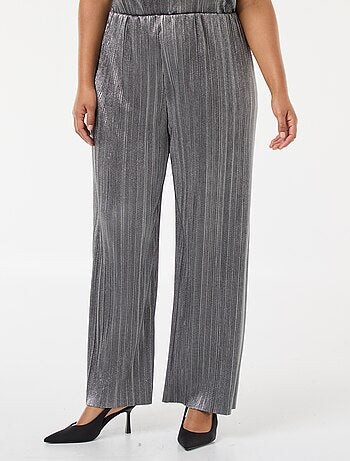 Pantalon large en maille plissée argentée