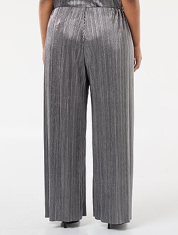 Pantalon large en maille plissée argentée