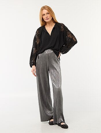 Pantalon large en maille plissée