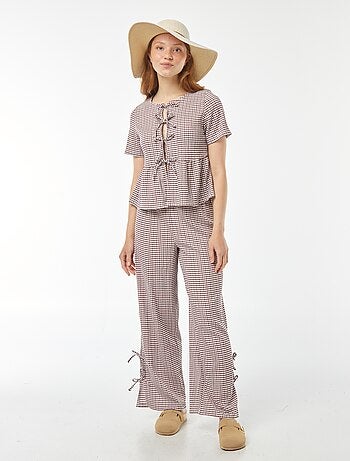 Pantalon large en matière crêpée avec nouettes