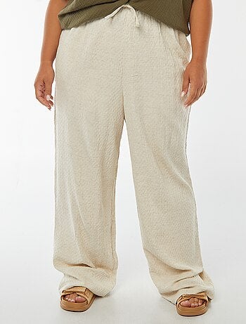 Pantalon large maille reliefée en lin mélangé