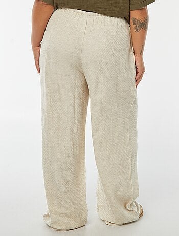Pantalon large maille reliefée en lin mélangé
