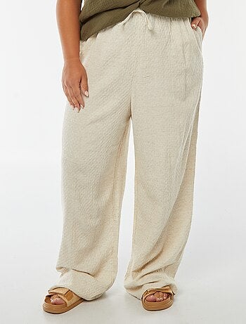 Pantalon large maille reliefée en lin mélangé