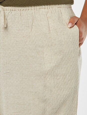 Pantalon large maille reliefée en lin mélangé