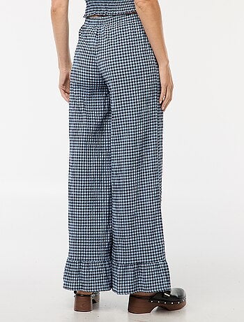 Pantalon large vichy volanté