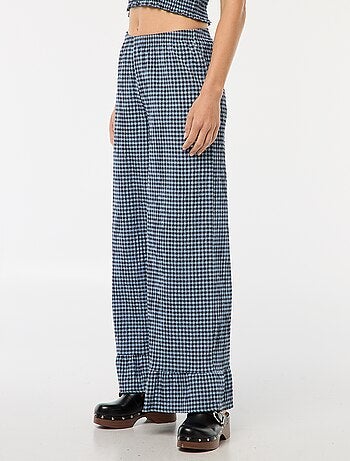 Pantalon large vichy volanté