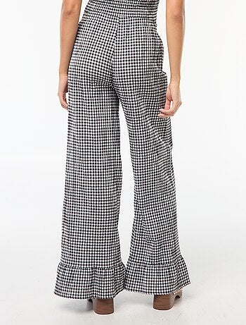 Pantalon large vichy volanté