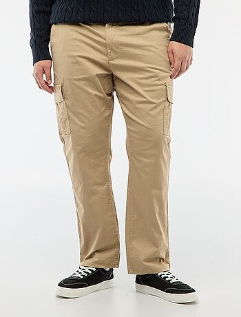 Pantalon multipoches uni avec passant pour ceinture