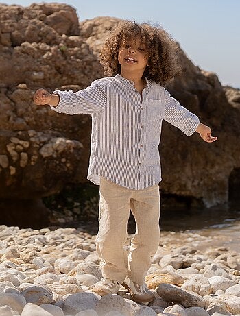 Pantalon regular en lin