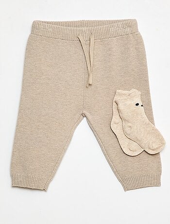 Pantalon uni en maille + chaussettes - 2 pièces