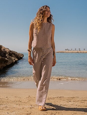 Pantalon wide leg en lin mélangé
