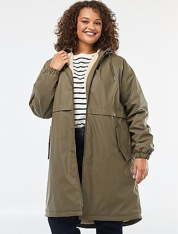 Parka de pluie à capuche avec doublure en fausse fourrure