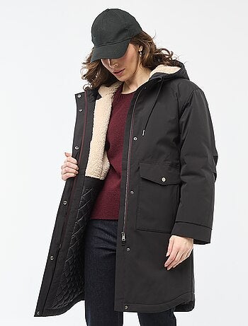 Parka longue à capuche doublure effet moutonné