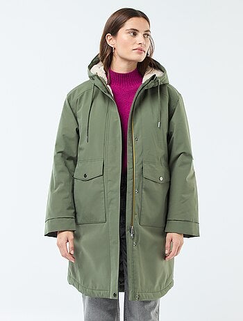 Parka longue à capuche doublure effet moutonné