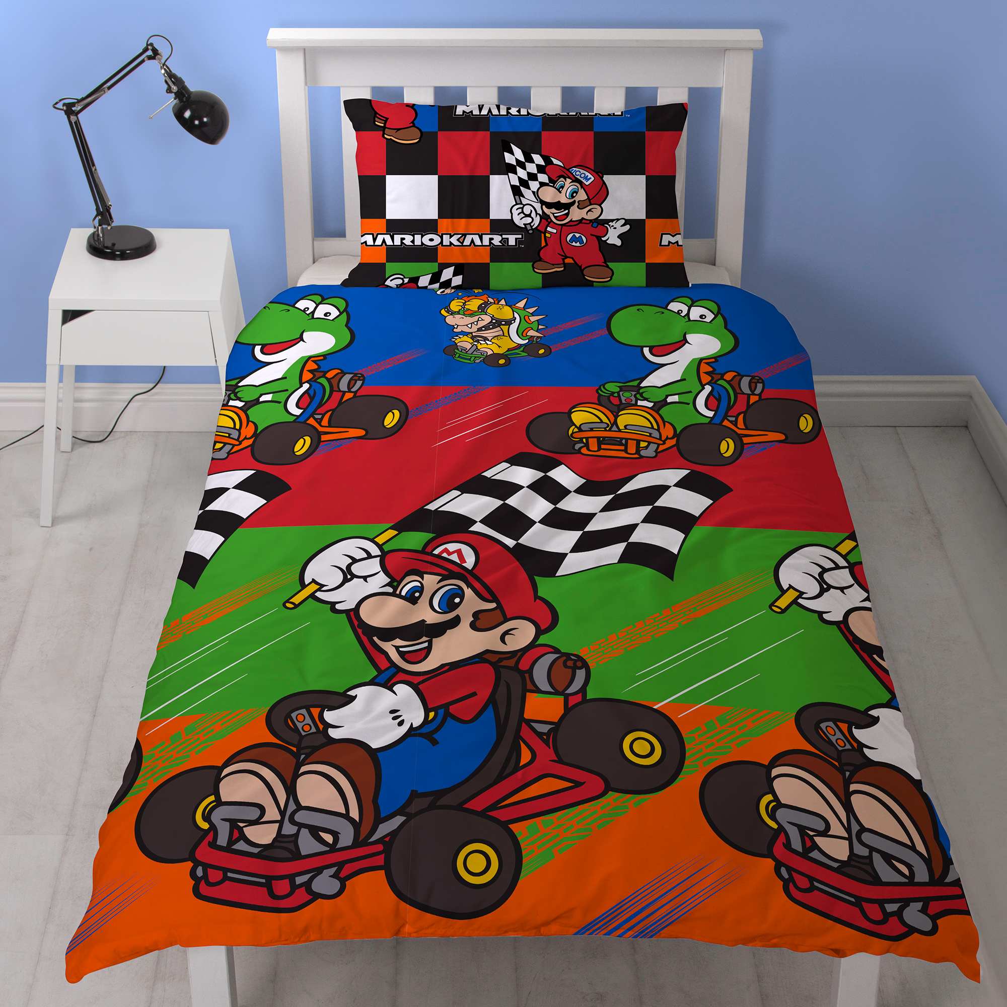 Housse De Couette Mario Kart parure de lit 1 personne mario kart linge de lit bleu Housse De Couette Mario Kart parure de lit 1 personne mario kart linge de lit bleu