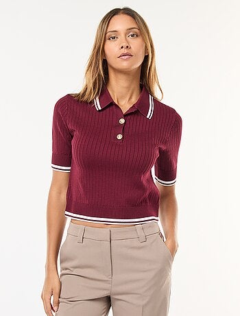 Polo en maille côtelée avec col à boutons dorés