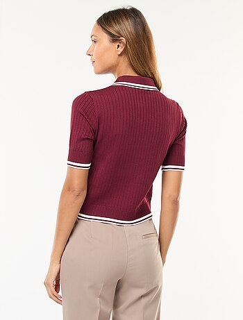 Polo en maille côtelée avec col à boutons dorés
