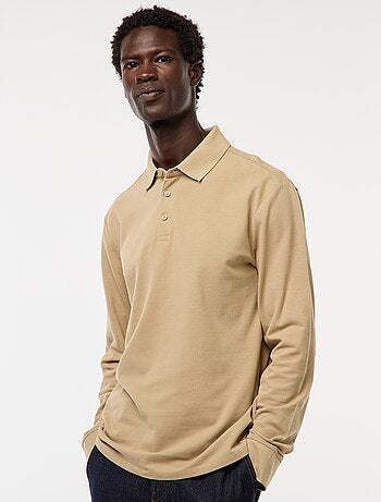 Polo en maille piquée à manches longues uni