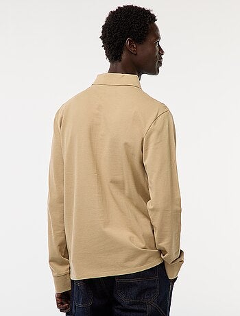Polo en maille piquée à manches longues uni