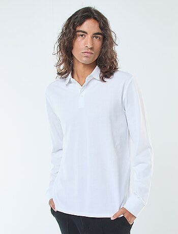 Polo en maille piquée à manches longues uni