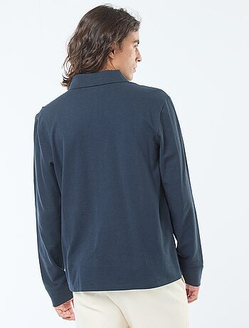 Polo en maille piquée à manches longues uni
