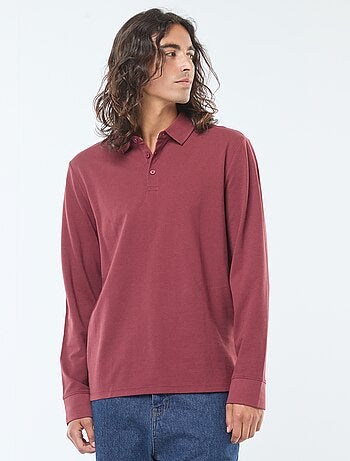Polo en maille piquée à manches longues uni
