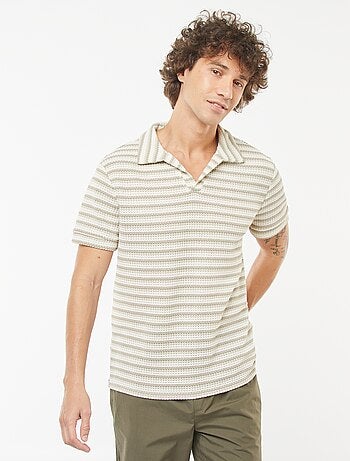Polo manches courtes en maille fantaisie ajourée