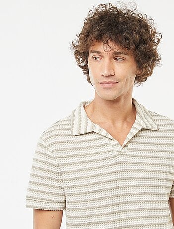 Polo manches courtes en maille fantaisie ajourée