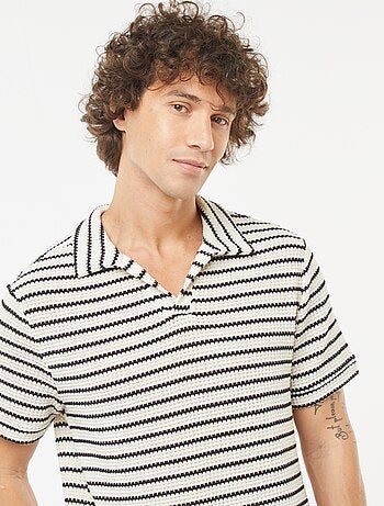 Polo manches courtes en maille fantaisie ajourée