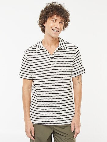 Polo manches courtes en maille fantaisie ajourée