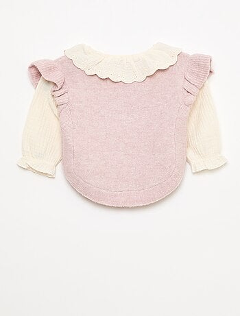 Pull 2 en 1 ave collerette en broderies anglaises
