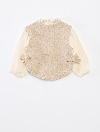 Pull 2 en 1 avec blouse en gaze de coton