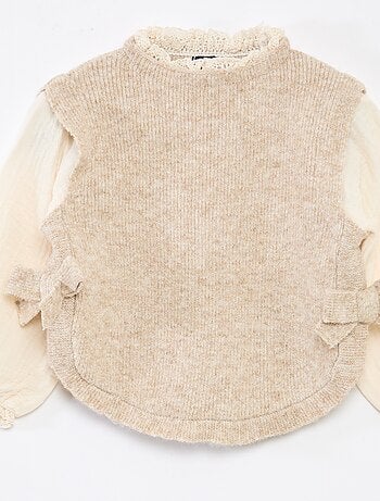 Pull 2 en 1 avec blouse en gaze de coton