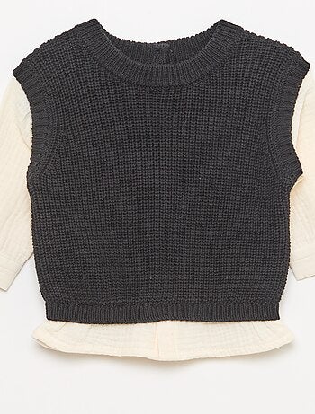 Pull 2 en 1 en tricot et double gaze de coton