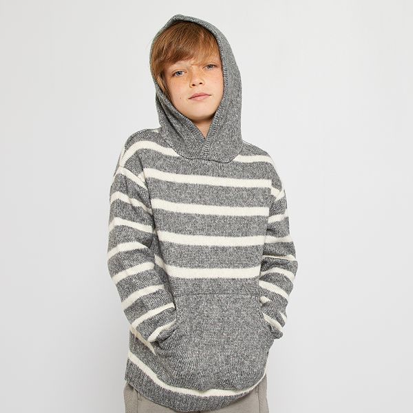 Pull A Capuche Poches Kangourou Garcon Gris Kiabi 12 00