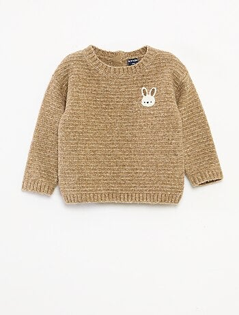 Pull à col rond en maille avec broderies à la poitrine