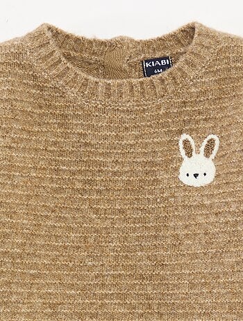 Pull à col rond en maille avec broderies à la poitrine