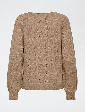 Pull ajouré col V 'Jdyaspen' uni