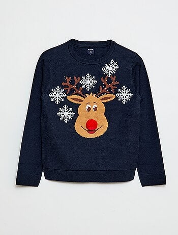 Pull avec 'cerf' imprimé + pompon