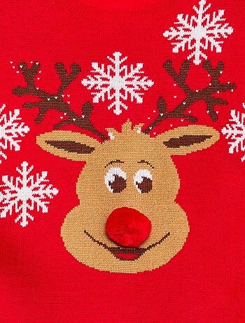 Pull avec 'cerf' imprimé + pompon